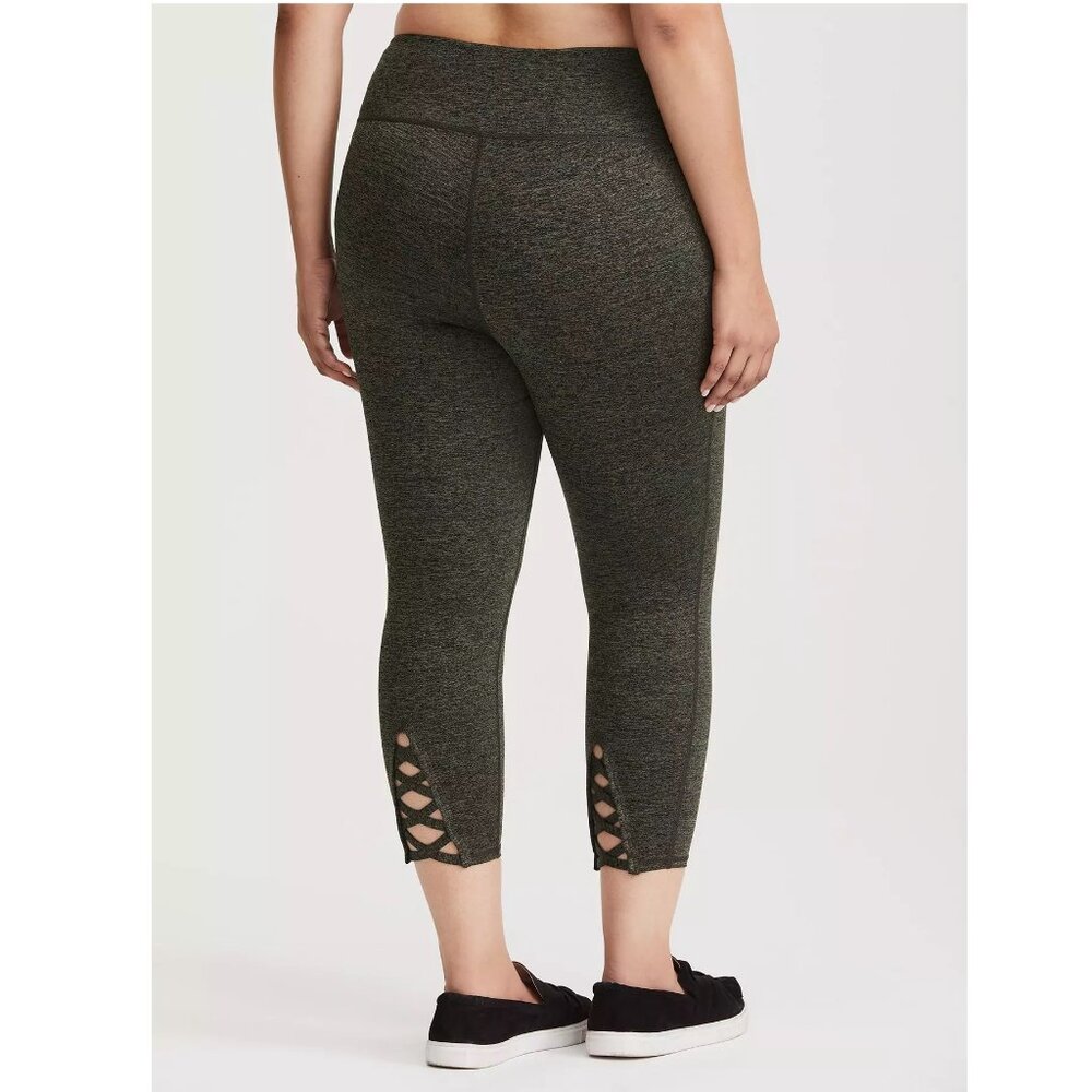 Torrid Performance Core Crop Strappy Back Active Legging Space Dye Olive Size 2X